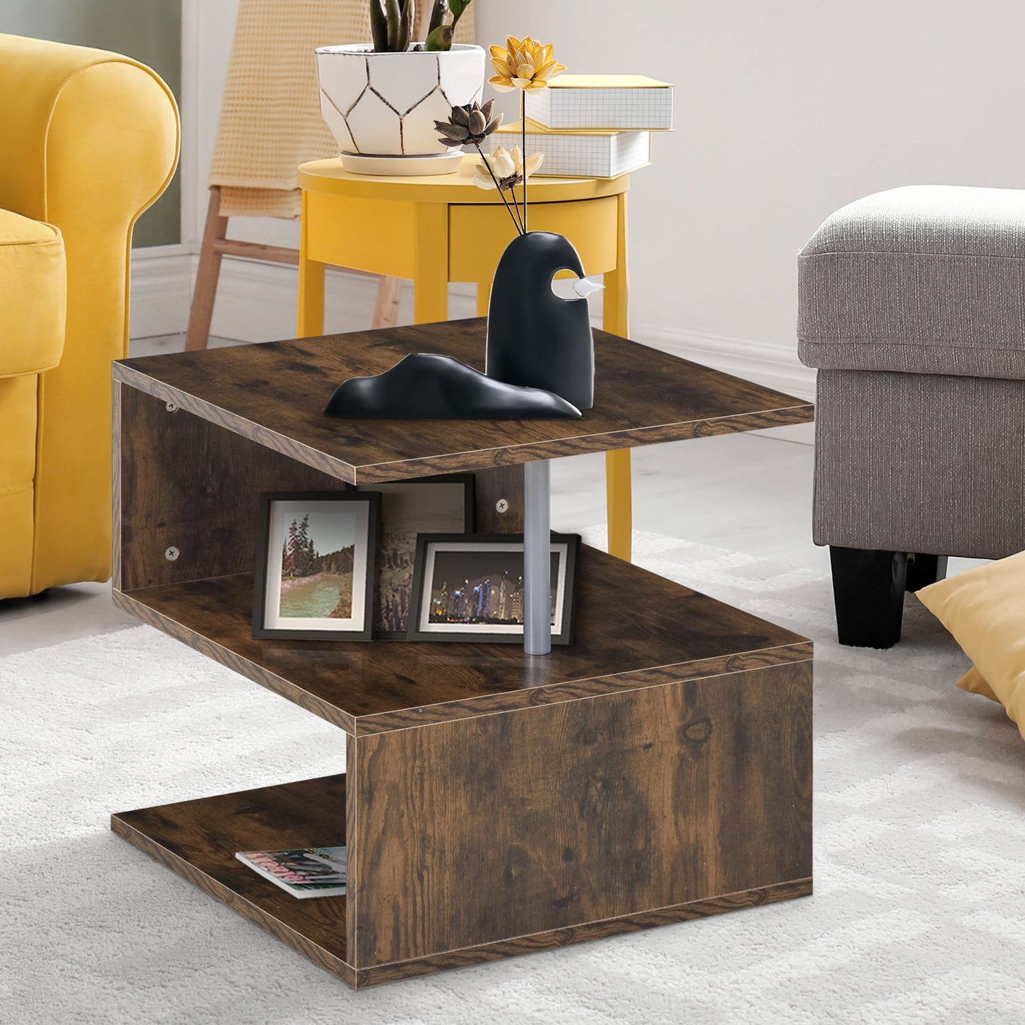 HOMCOM Particle Board S-Shaped Side Table Brown