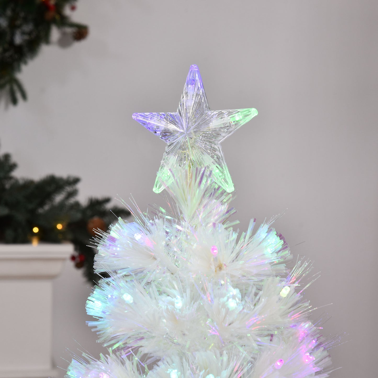 HOMCOM 4FT Prelit Artificial Christmas Tree w/ Fiber Optic, Xmas Decoration, White