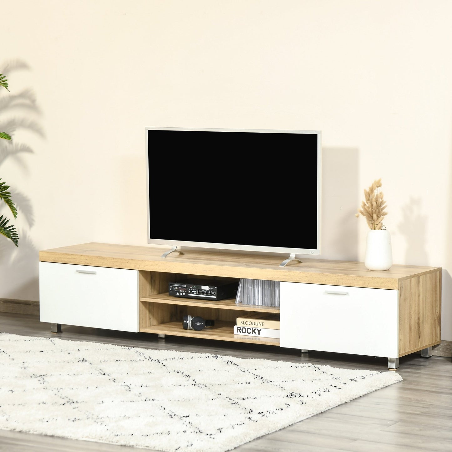 HOMCOM Modern TV Unit TV Cabinet for TVs up to 90" w/ Drawer Shelf for Living Room Oak