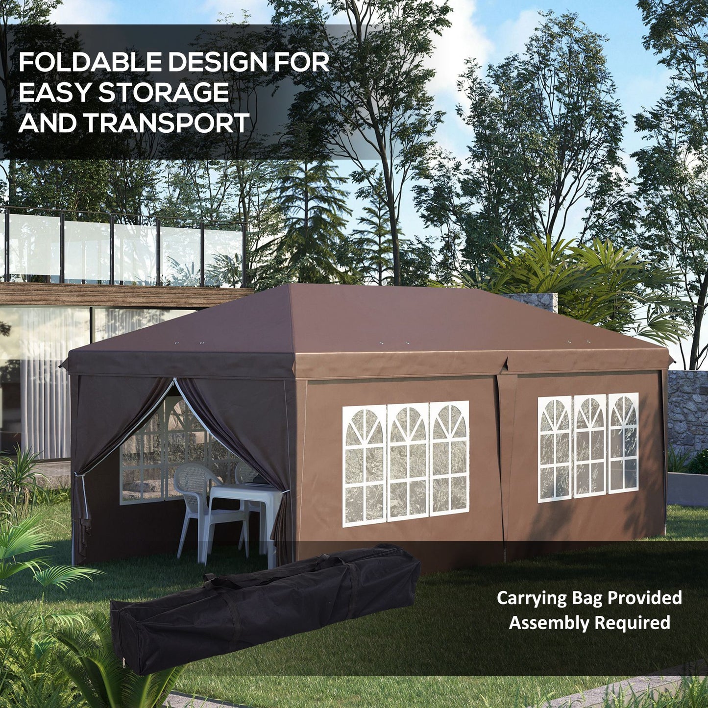 Outsunny 3 x 6m Pop-Up Gazebo, with Removable Walls - Brown