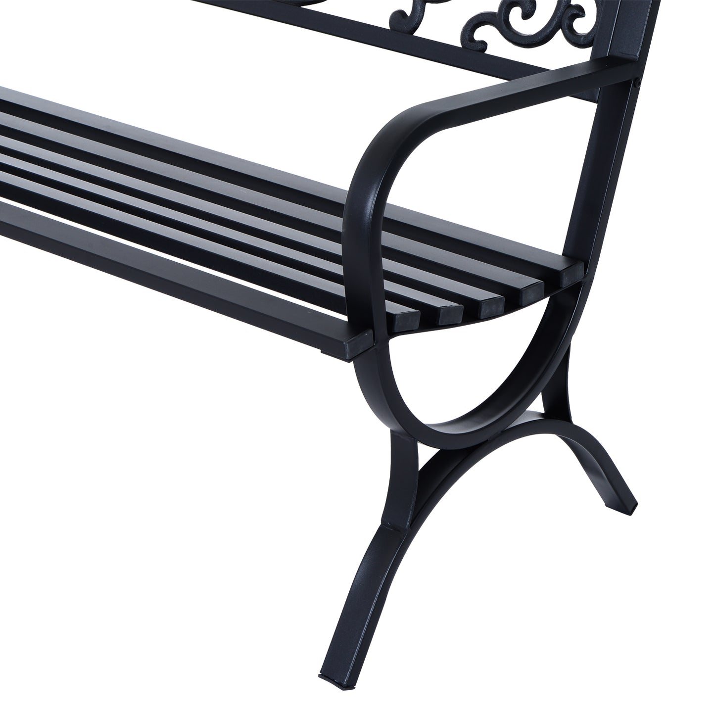 Outsunny 127L x 60W x 85H cm Powder Coated Garden Bench for Patio Backyard, Steel-Black