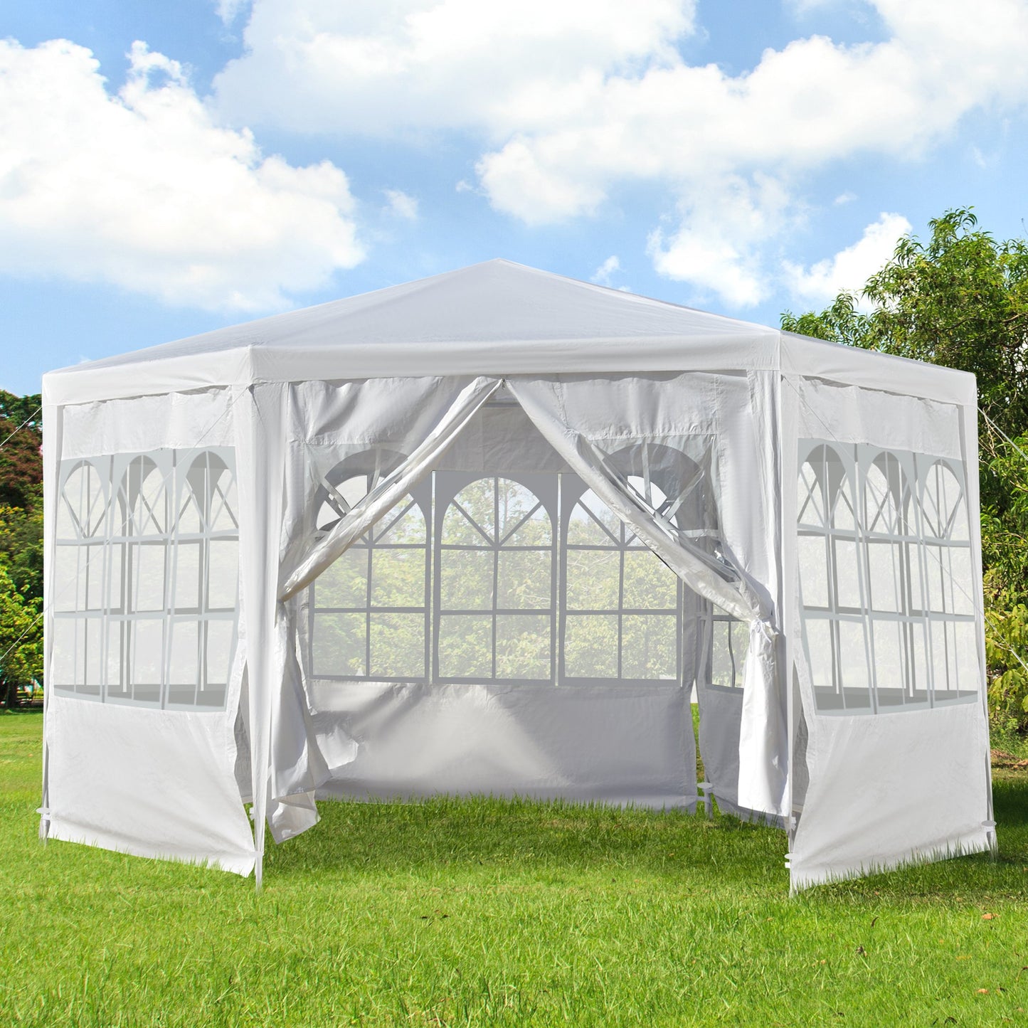 Outsunny 3.4m Outdoor Gazebo Canopy Party Tent with 6 Removable Side Walls for Garden