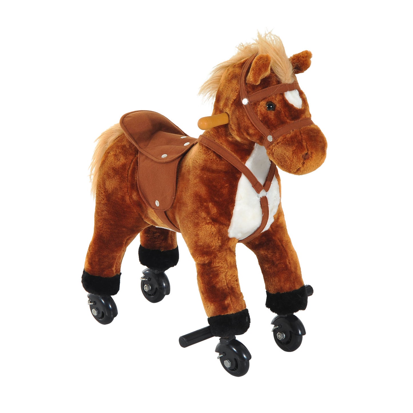 HOMCOM Rocking Horse W/ Rolling Wheels and Sound-Brown