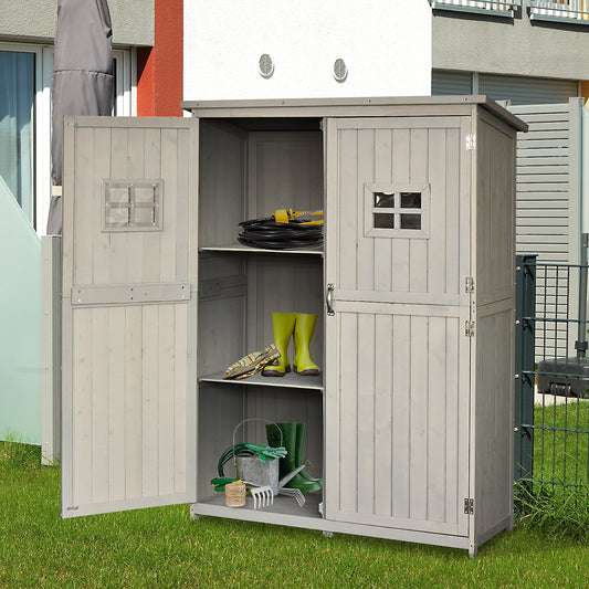 Outsunny 1.64 x 4.1ft Wooden Two Door Garden Shed - Grey