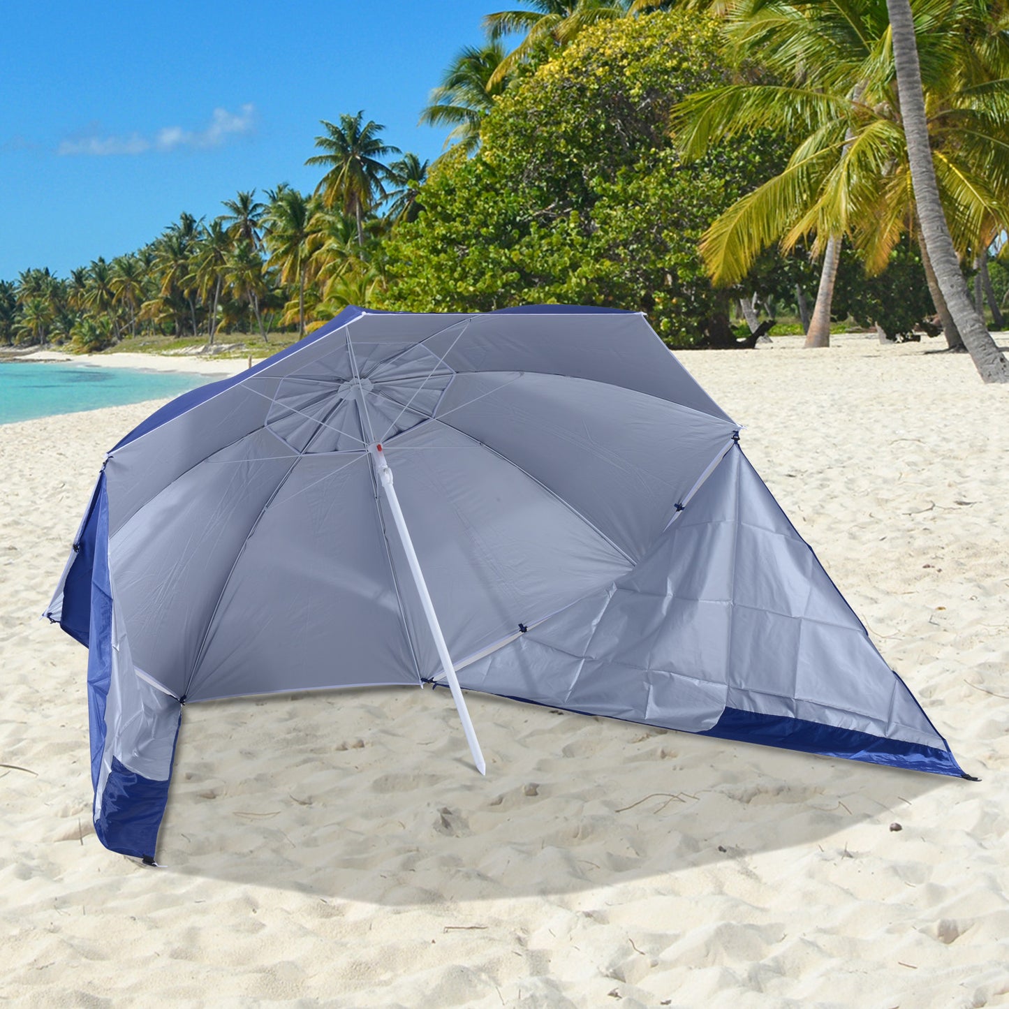 Outsunny 2 m Beach Umbrella Parasol-Coated Blue