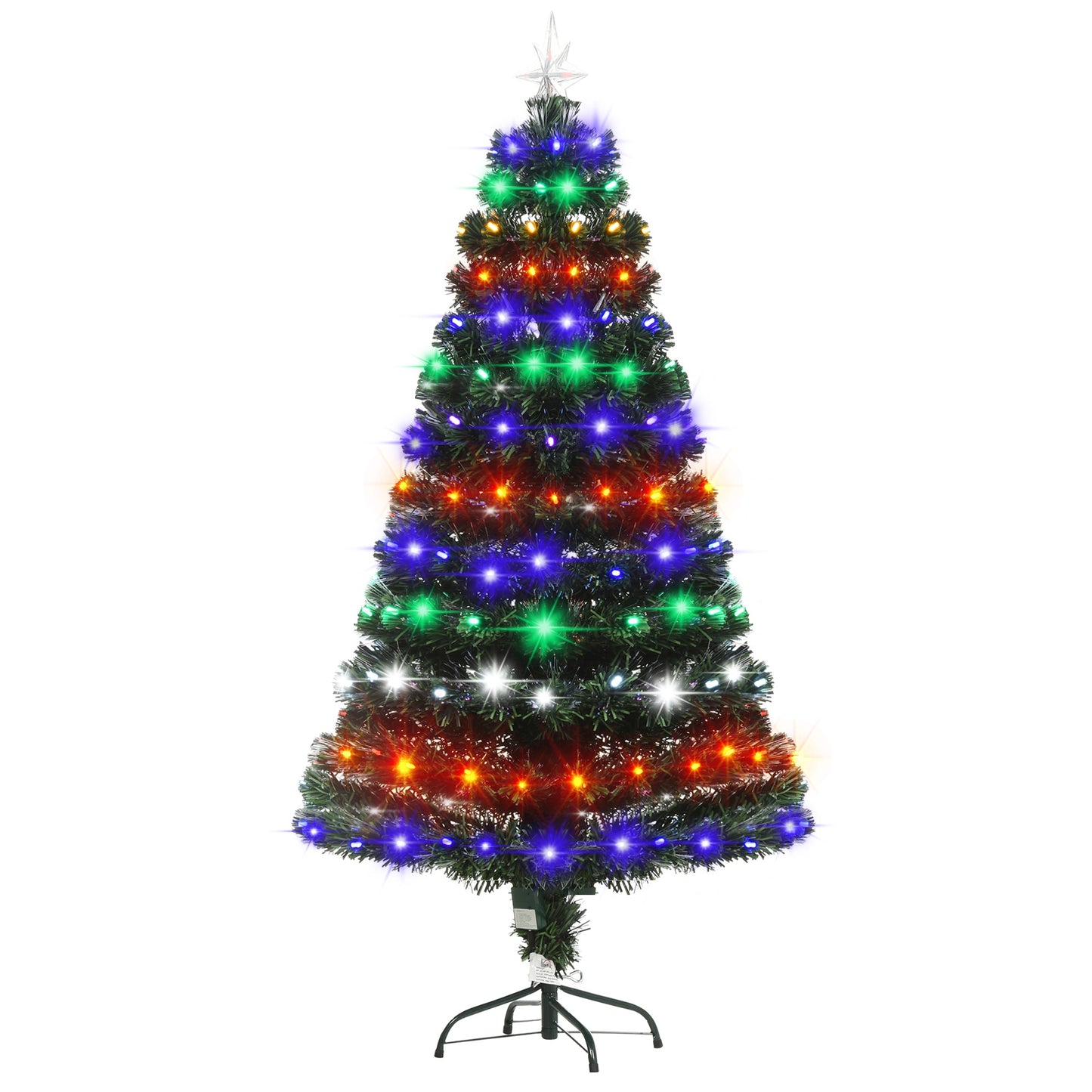 HOMCOM 150CM Pre-Lit Fibre Optic Christmas Tree Metal Base 170 Branch Tip LED Lights