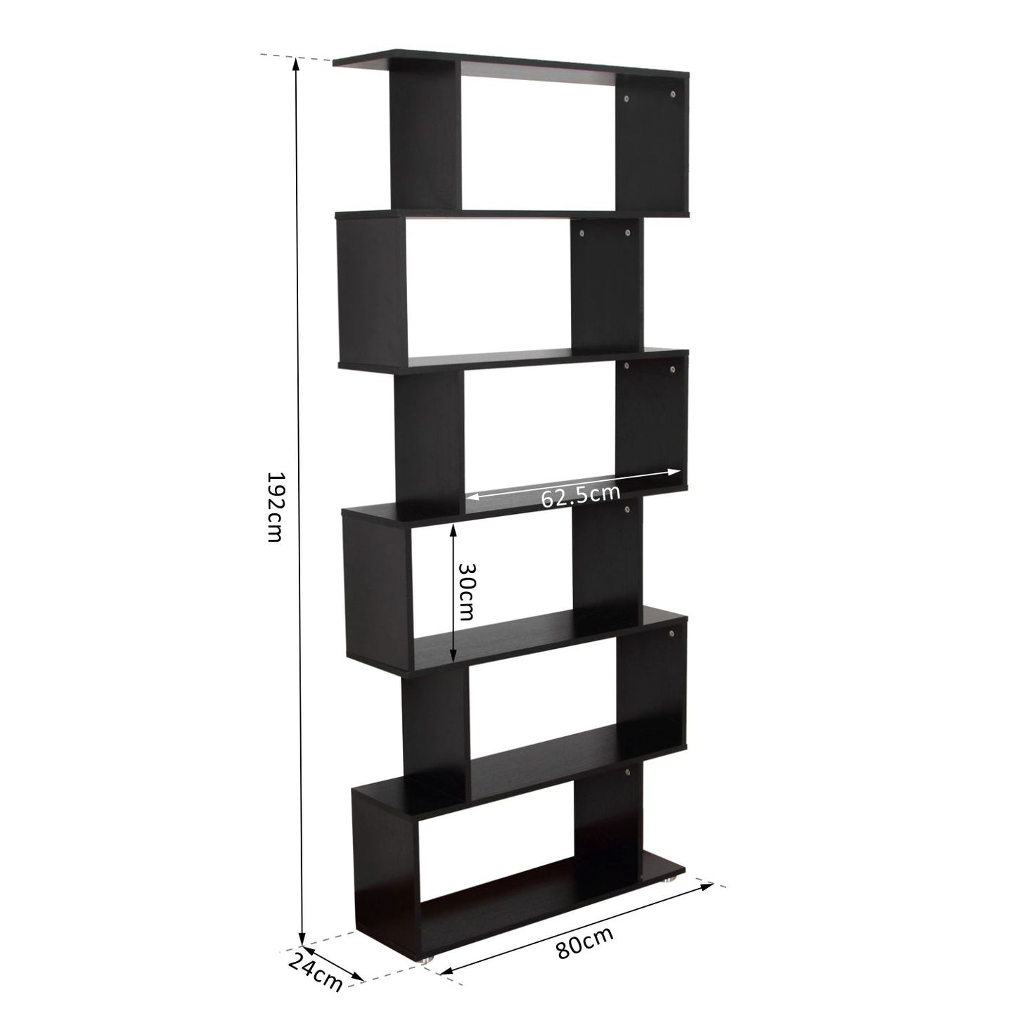 HOMCOM 6-Tier Particle Board Asymmetrical Bookshelf Black