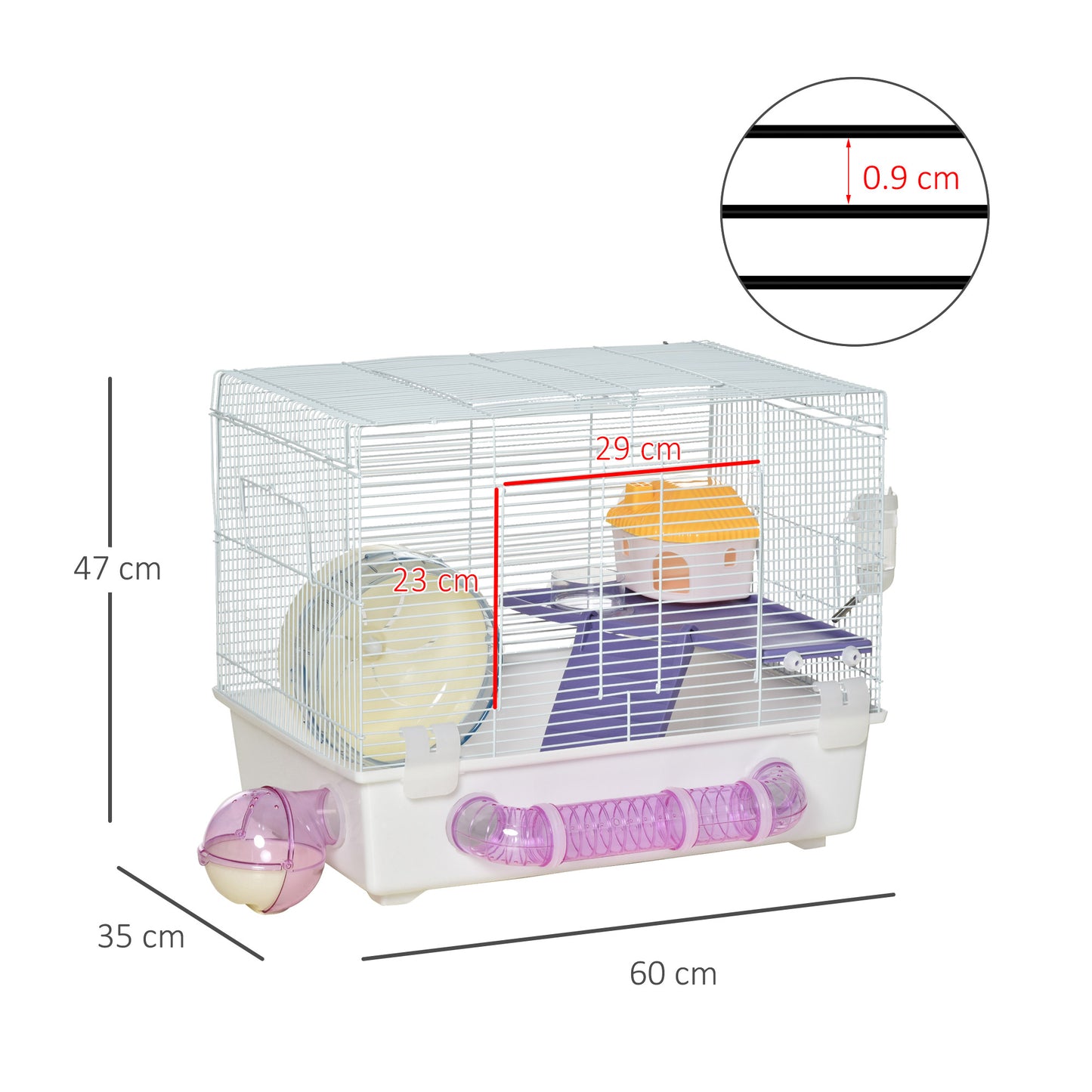 PawHut Multi-storey Hamster Cage, w/ Shower Room, Water Bottle, Tubes, Ramp, White