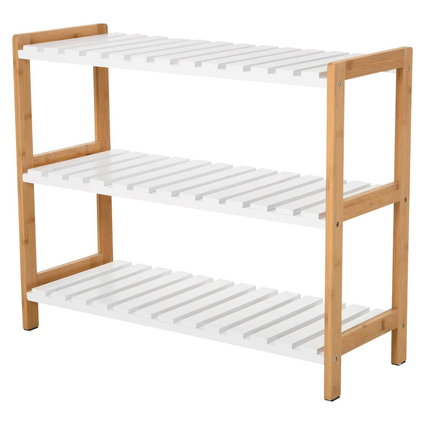 Melcom Shoe Rack HOMCOM MDF 3-Tier Slatted Shoe Rack Brown/White – mhstar.co.uk