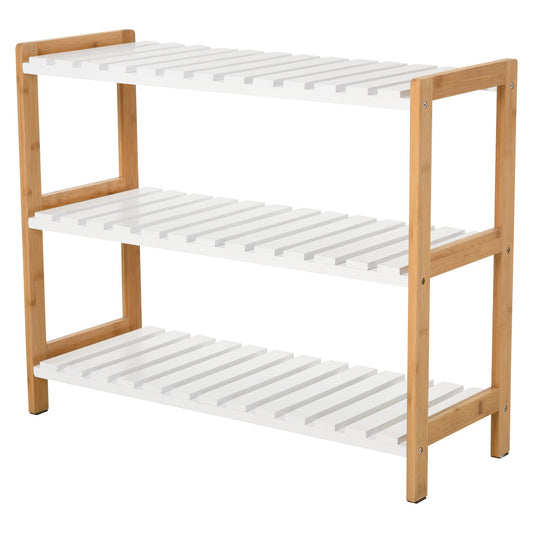 HOMCOM MDF 3-Tier Slatted Shoe Rack Brown/White