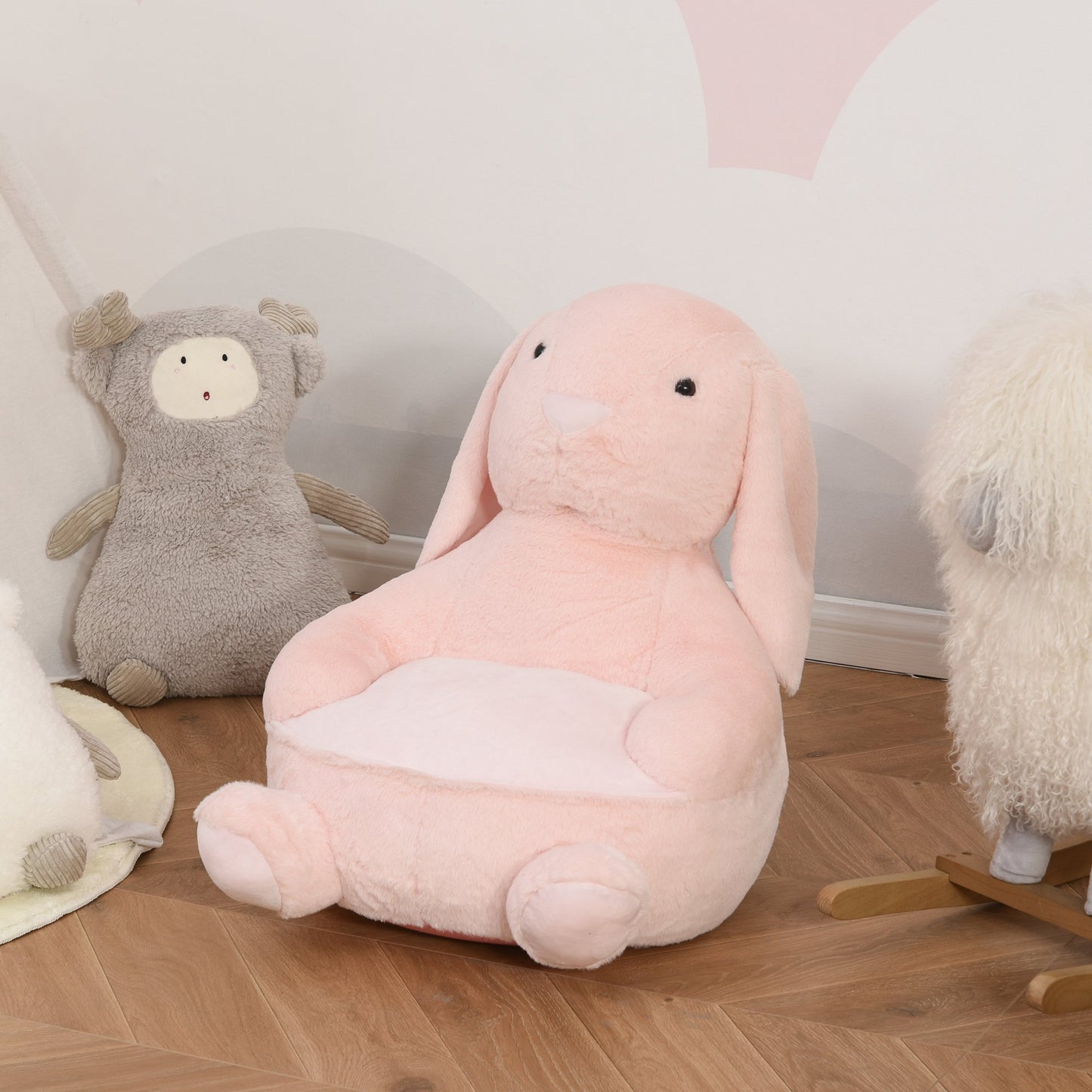 HOMCOM Animal Kids Sofa Chair Cartoon Cute Rabbit Plush Armchair for 18-36 months Pink