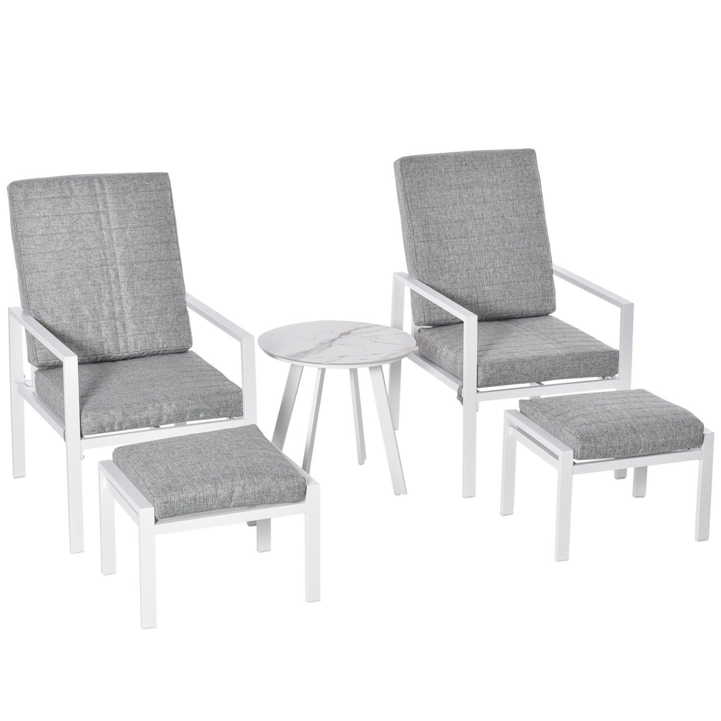 Outsunny 5PCs Garden Reclining Chair Set Ottomans Coffee Table Cushion Aluminium