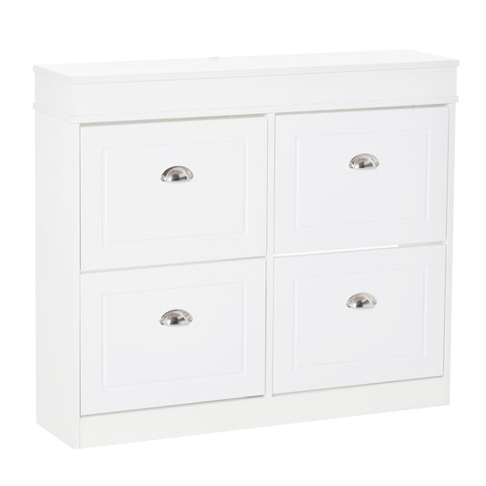 HOMCOM Shoe Cabinet with 4 Flip Drawers Storage Cupboard with Adjustable Shelf White