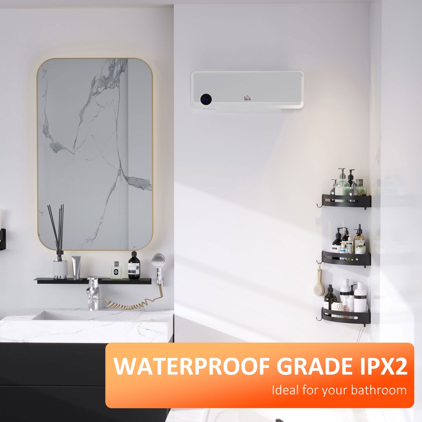 HOMCOM Wall Mounted Downflow Ceramic Heater with 12 Hour Timer, Remote, Overheat Protection for Home and Office, 1000W/2000W, White