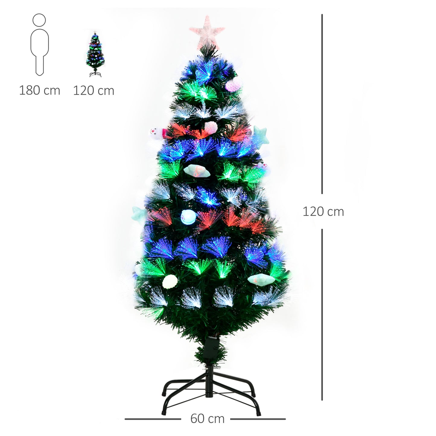 HOMCOM 4FT Pre-Lit Artificial Christmas Tree Home w/ Fibre Optic LED Light Decoration