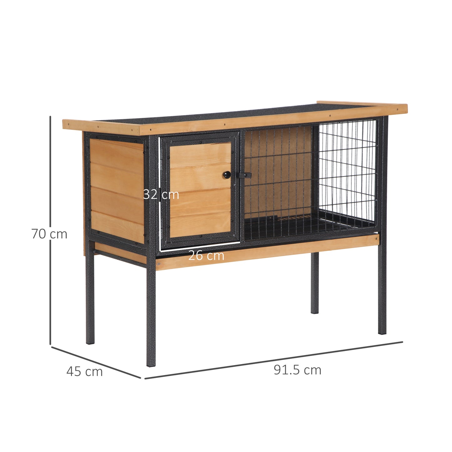 PawHut Wooden Rabbit Hutch Elevated Pet Cage with Slide-Out Tray Outdoor Natural