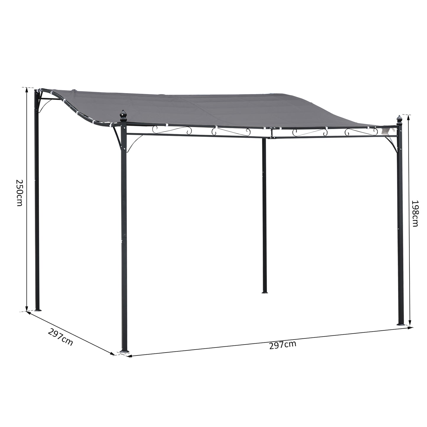 Outsunny 3x3m Freestanding Metal Wall Awning Canopy Grey