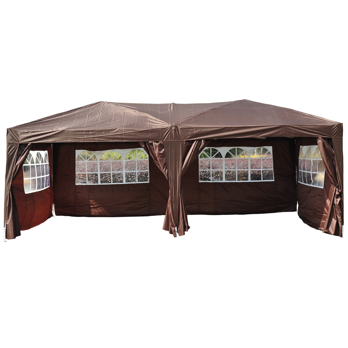Outsunny Pop Up Gazebo 3 x 6m Garden Heavy Duty Marquee Party Tent Wedding Water Resistant Awning Canopy-Coffee