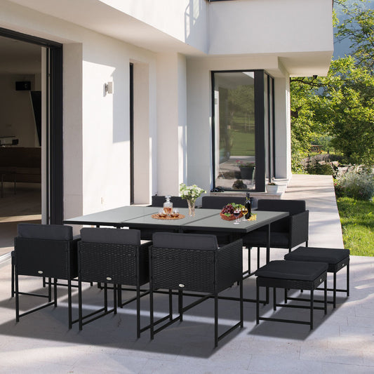 Outsunny PE Rattan 10-Seater Garden Furniture Set Grey/Black