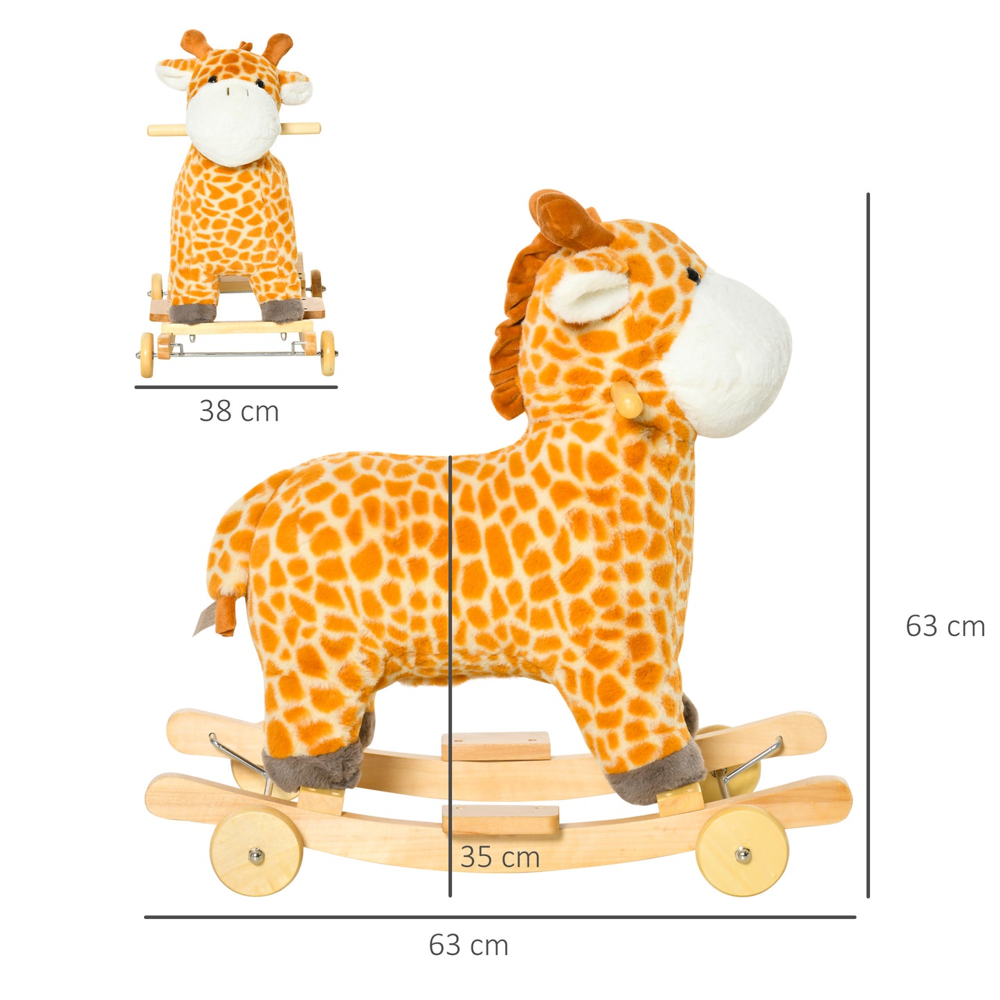 HOMCOM 2-IN-1 Kids Plush Ride-On Rocking Gliding Horse Giraffe-shaped for Child Yellow