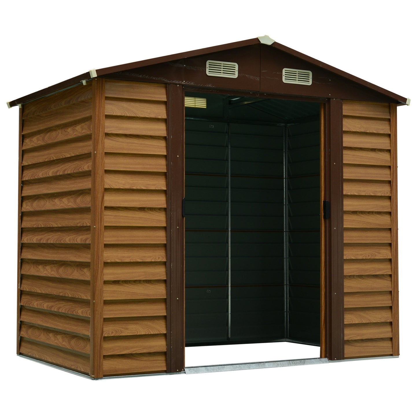 Outsunny 7.7 x 6.4ft Slatted Steel Garden Shed & Foundation - Brown