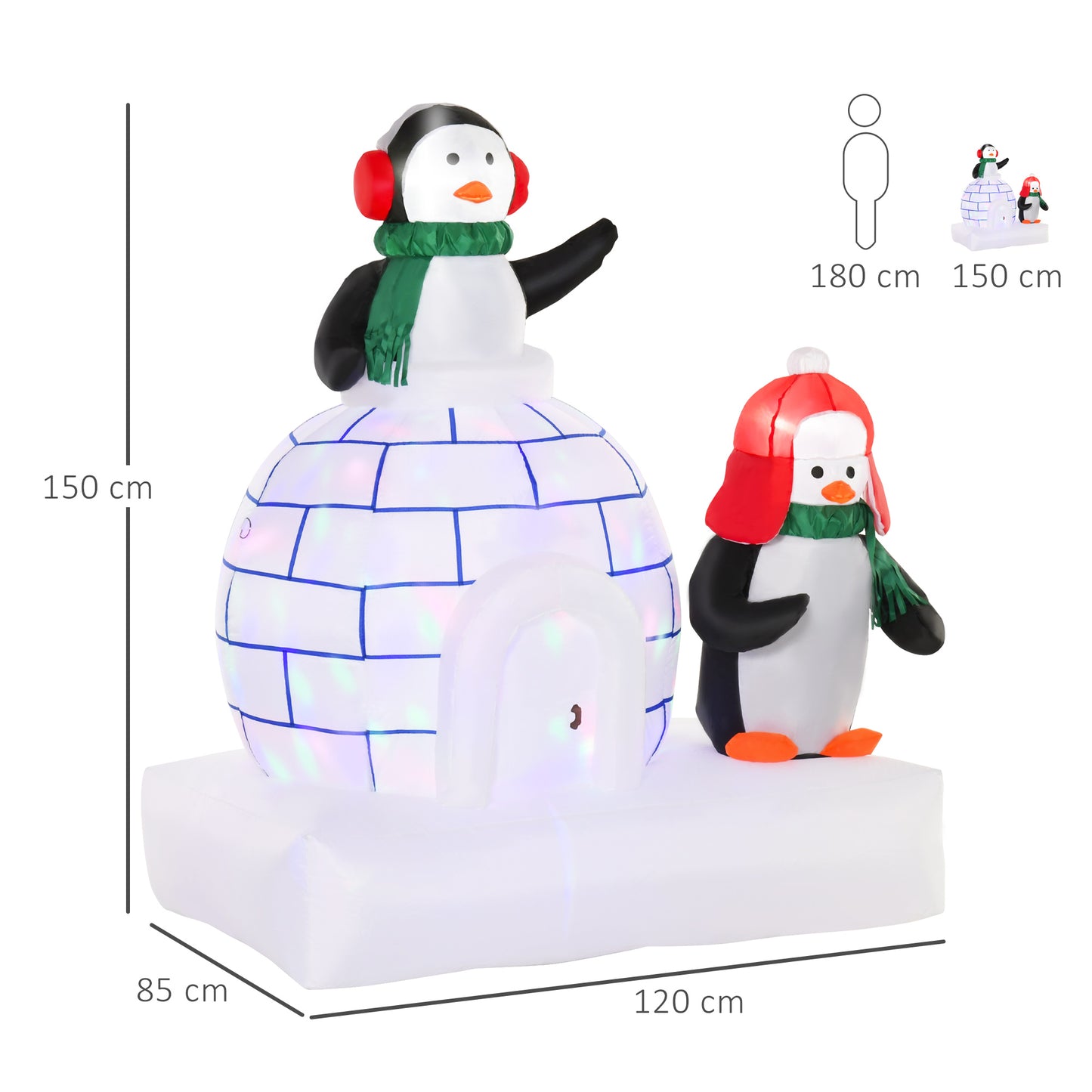 HOMCOM 1.5m Lighted Christmas Inflatable Two Penguins w/ Ice House in Garden