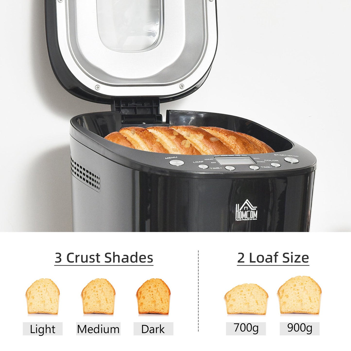 HOMCOM 12-in-1 Programmed Bread Maker w/ 13-Hour Delay Timer Keep Warm Function Black