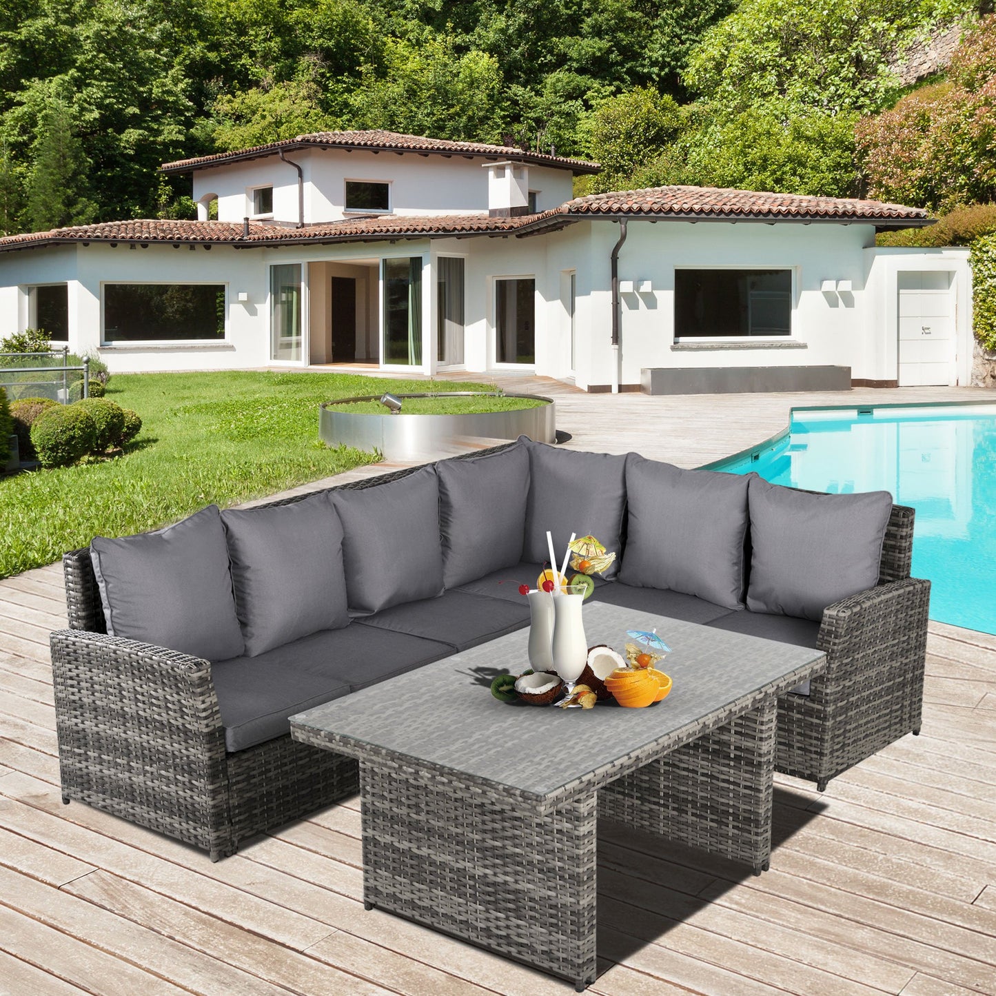 Outsunny 3 PCS Outdoor Dining Sets All Weather Rattan Sofa Furniture for Garden