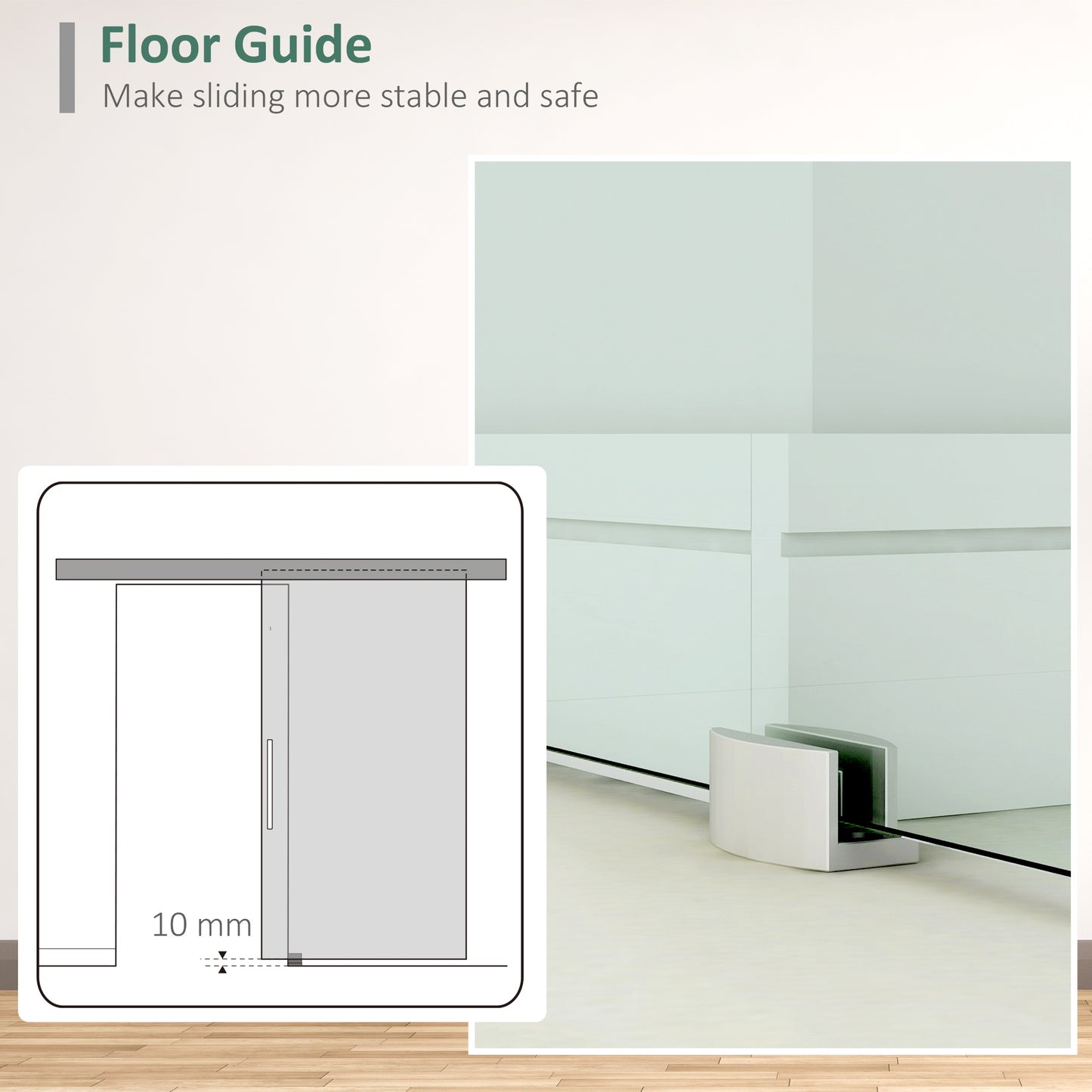 HOMCOM Sliding Barn Door Hardware Track Kit, Tempered Glass Door