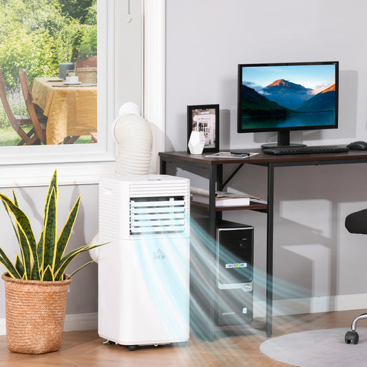 HOMCOM 9000 BTU 4-In-1 Compact Portable Mobile Air Conditioner Unit Cooling Dehumidifying Ventilating w/ Fan Remote LED Display 24 Hr Timer Auto Shut-Down Home Office Summer