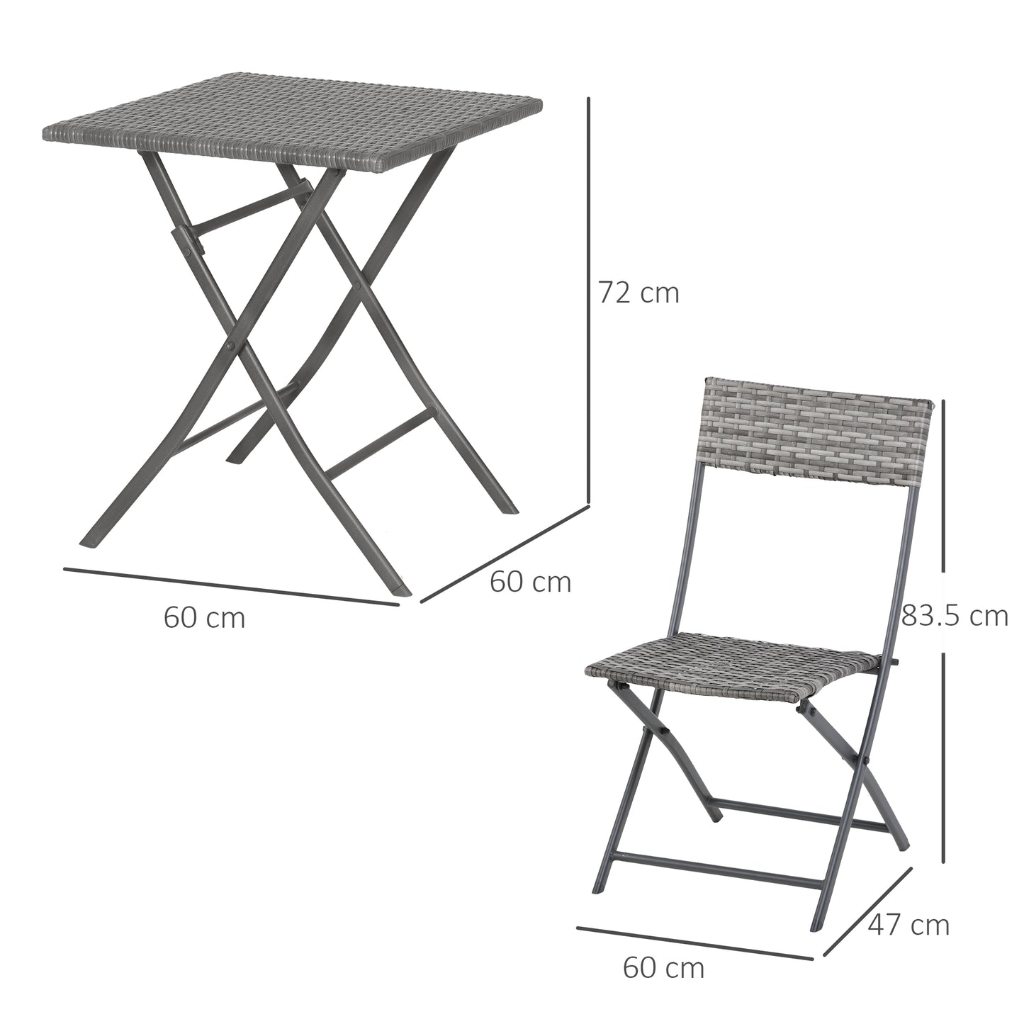 Outsunny 3 PCS Chair Bistro Set Garden Patio Table & Chair Black Rattan Furniture Grey