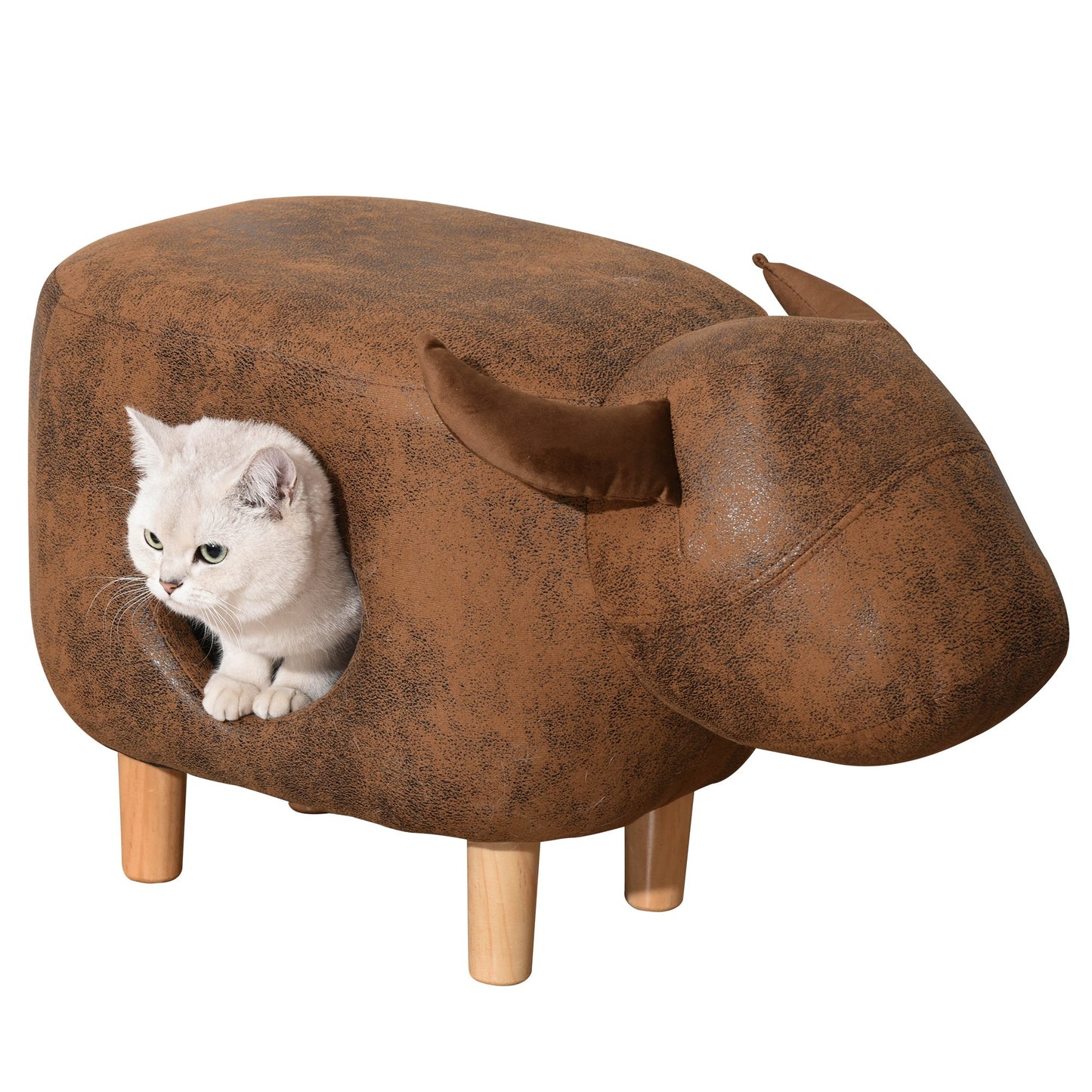PawHut Pet House Ottoman Cat Bed Footstools Indoor Condo with Cushion, Brown