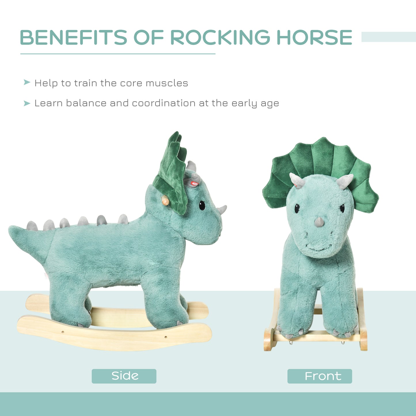 HOMCOM Kid Plush Ride-On Rocking Horse Triceratops-shaped Toy Rocker Realistic Sound