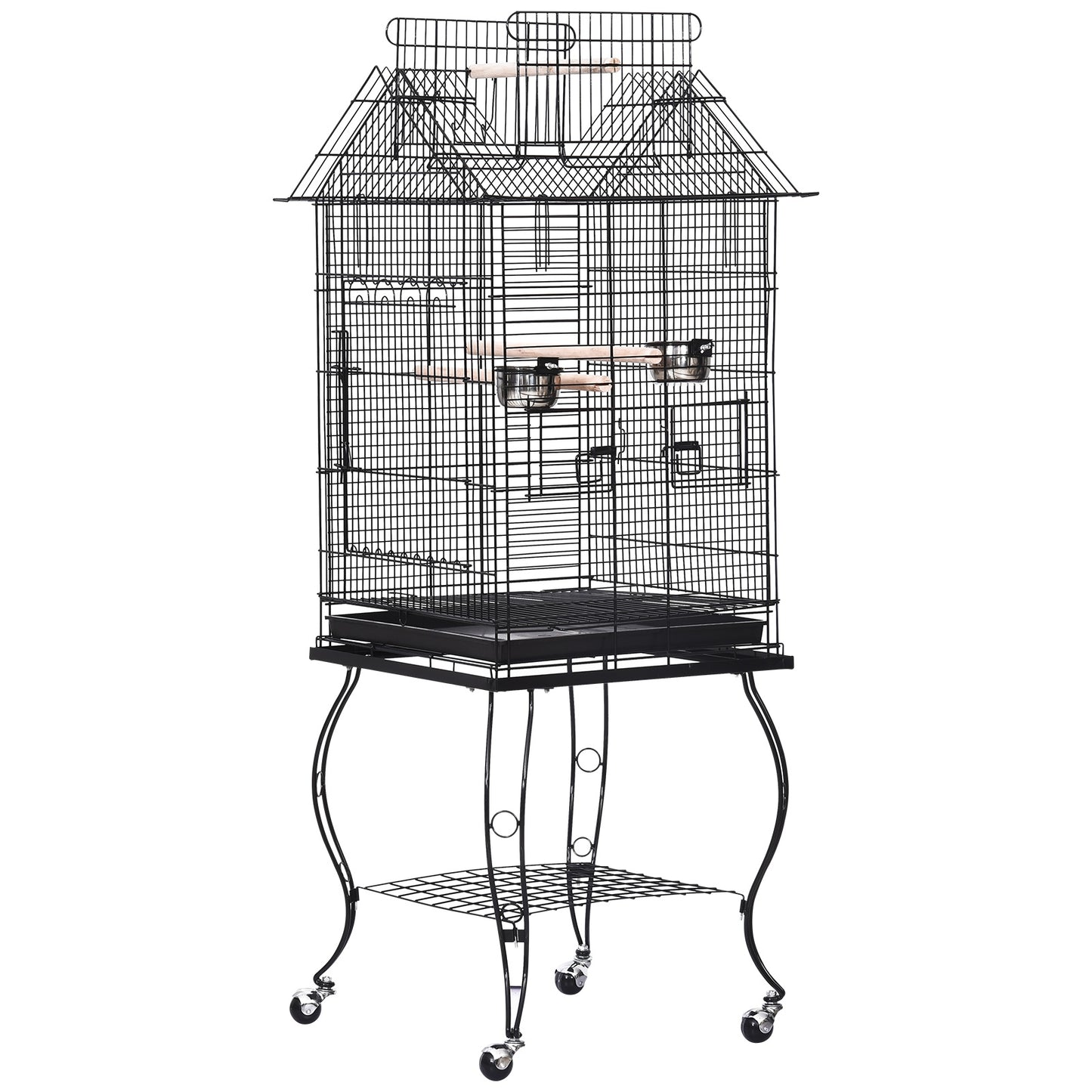 PawHut Metal Bird Cage 51x51x135 cm-Black