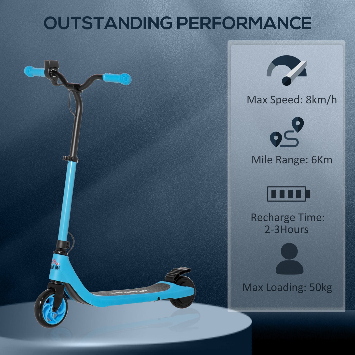 HOMCOM Electric Scooter, 120W Motor E-Scooter w/ Battery Display, Adjustable Height, Rear Brake for Ages 6+ Years - Blue