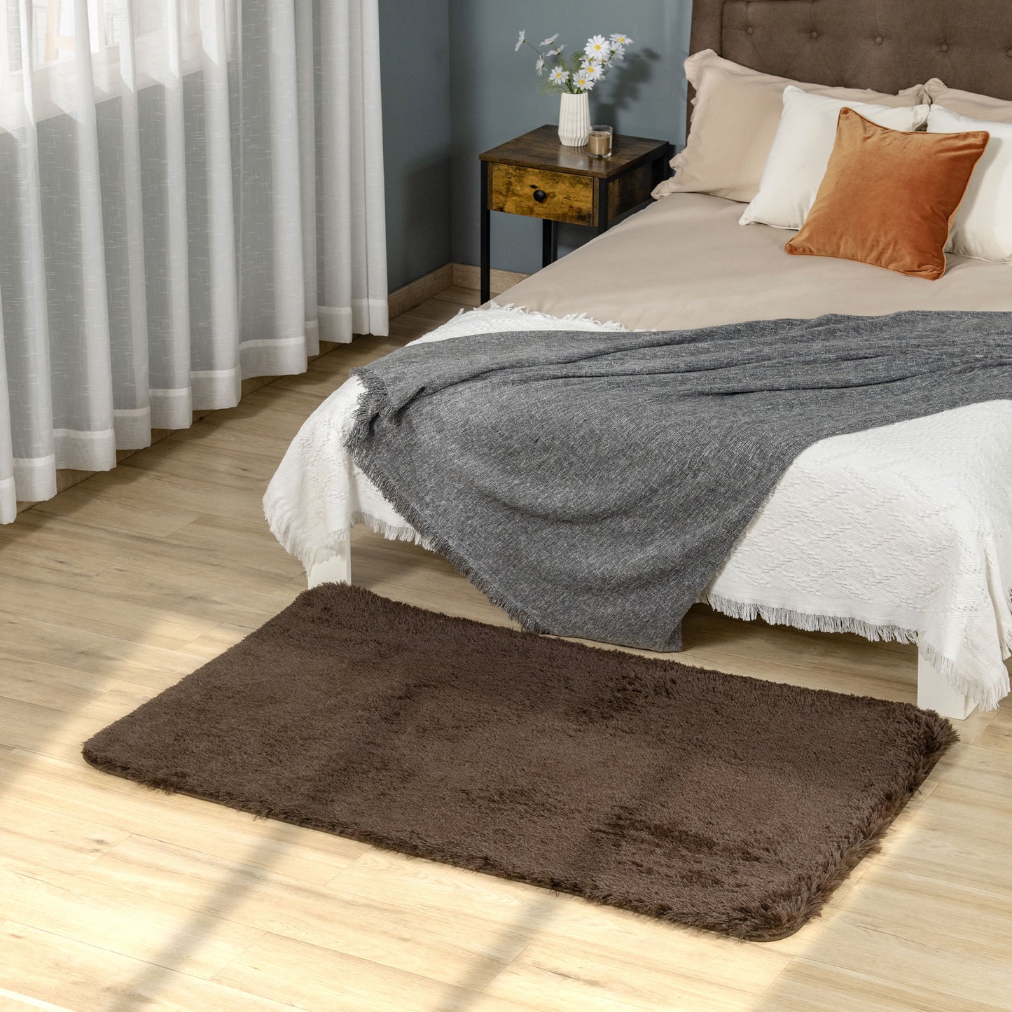 HOMCOM Brown Fluffy Rug, Shaggy Area Rugs Carpet for Living Room, Bedroom, Dining Room, 90x150 cm