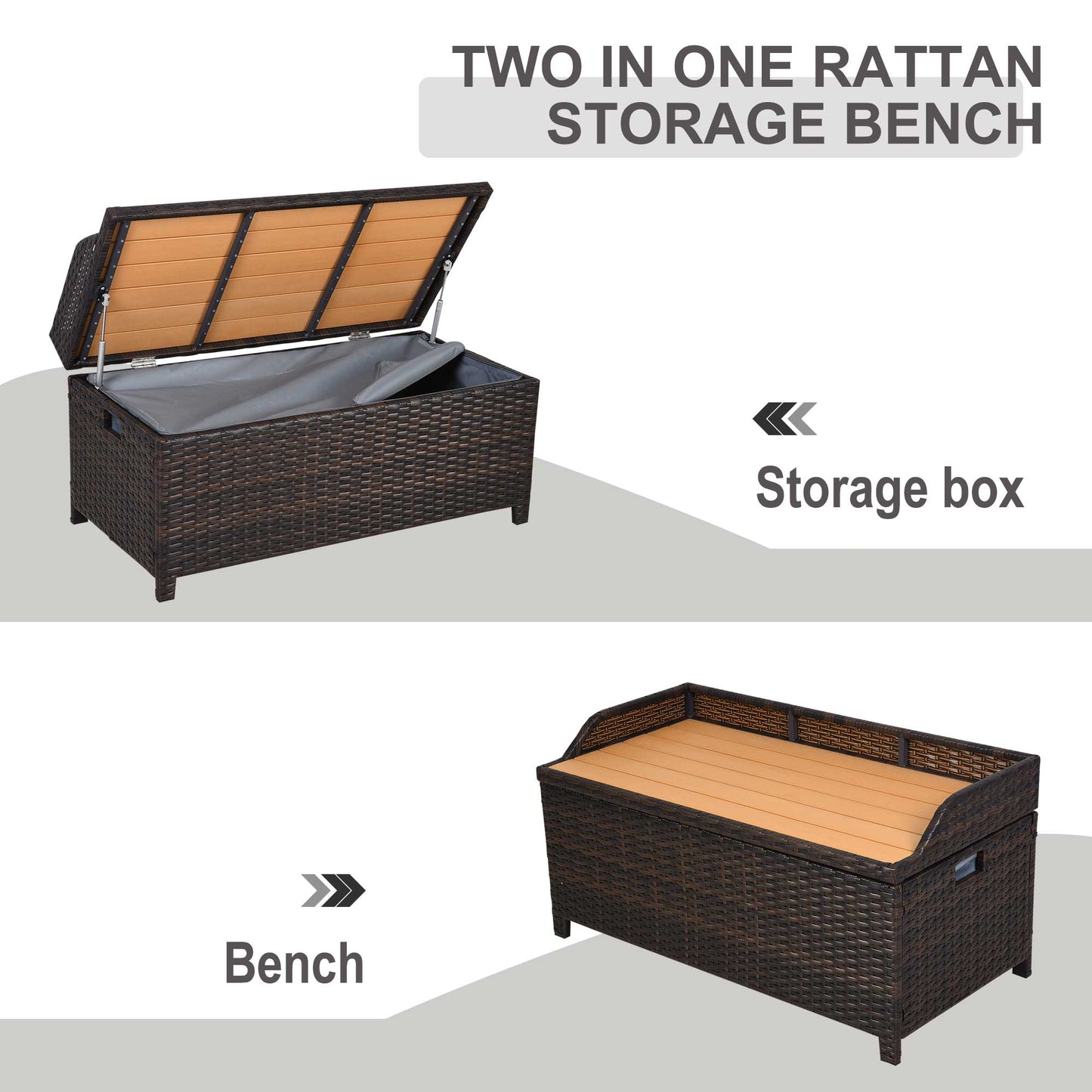 Outsunny PE Rattan Bench Patio Wicker Storage Basket Seat Furniture, 102Lx51Wx51H cm-Mixed Brown