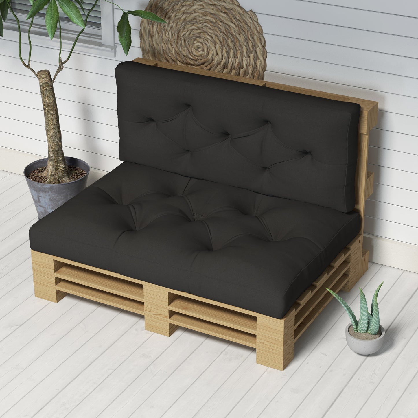 Outsunny 2 Seater Pallet Seat Cushions Back Pillows Replacement, Patio Chair Cushions Set for Indoor Outdoor, Charcoal Grey