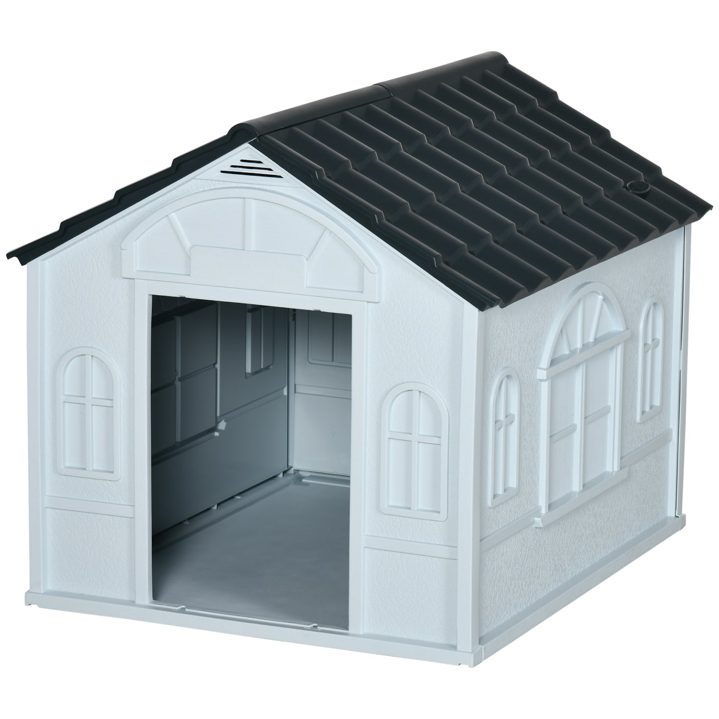 PawHut Plastic Weather-Resistant Dog House, for Indoors and Outdoors, Medium Dogs - Grey