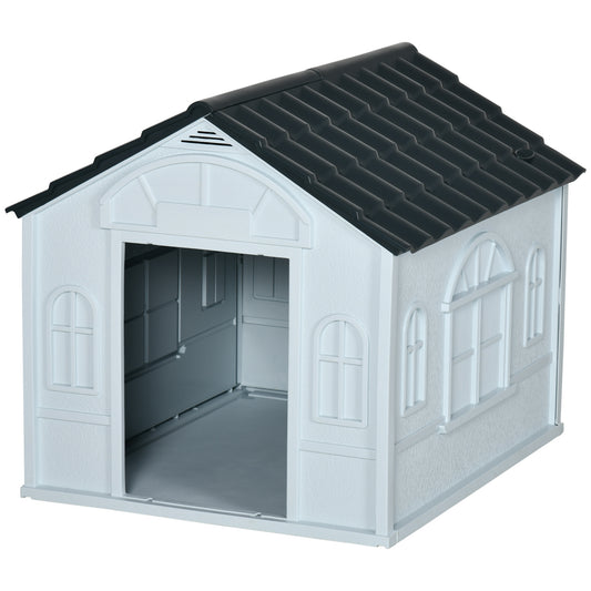 PawHut Plastic Weather-Resistant Dog House, for Indoors and Outdoors, Medium Dogs - Grey