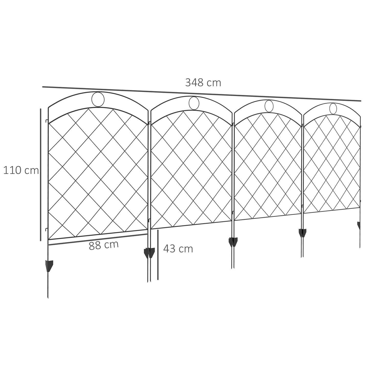 Outsunny Steel Decorative Outdoor Picket Fence Panels Set of 4 Black