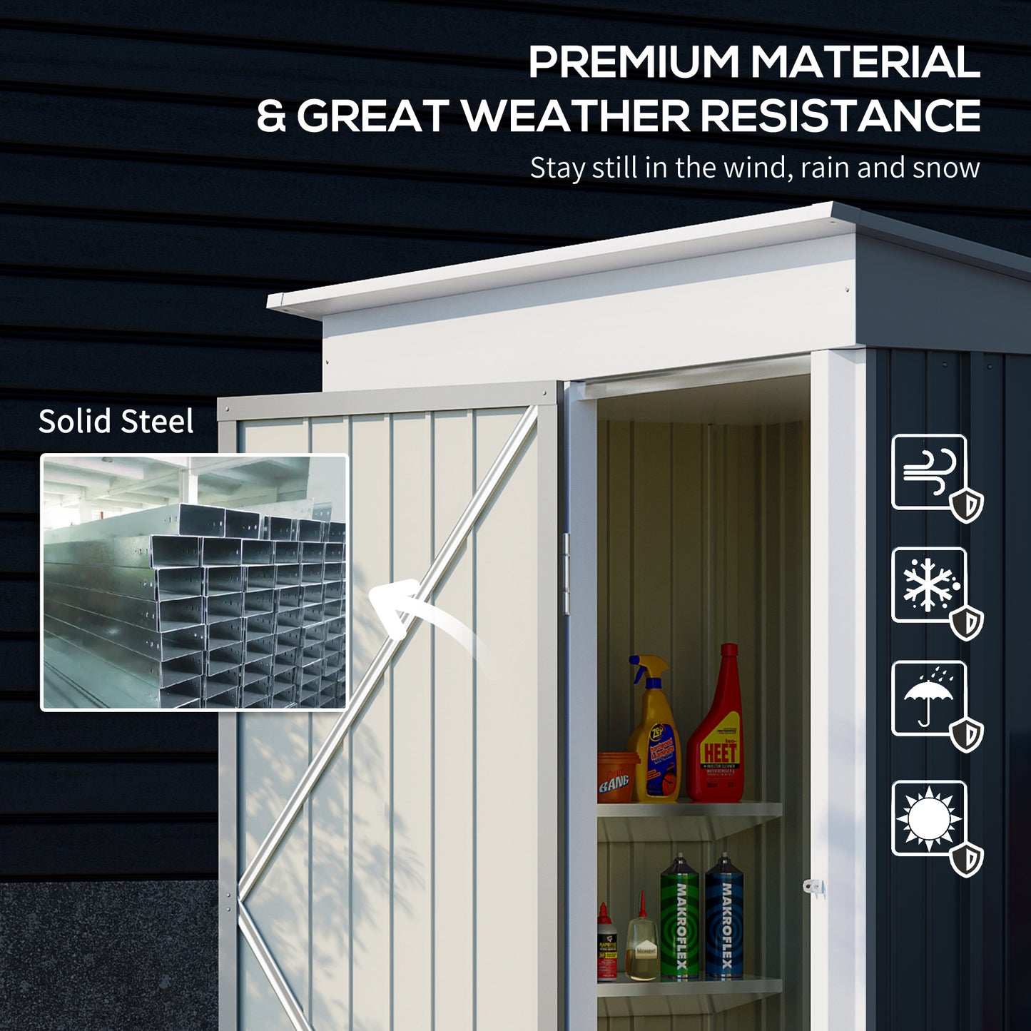 Outsunny Metal Garden Shed Outdoor Leanto Shed for Tool Motor Bike with Adjustable Shelf Lock Gloves 5'x3'x6' Dark Grey