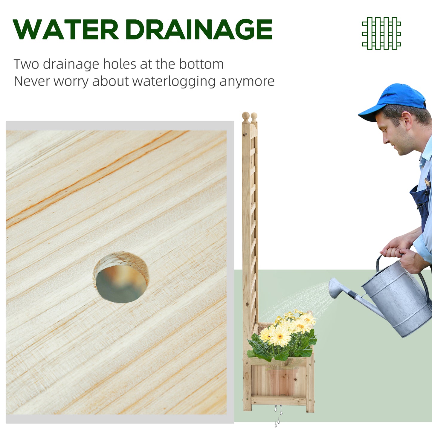 Outsunny Garden Planters with Trellis for Climbing Vines Wood Raised Beds for Garden Flower Pot Indoor Outdoor Natural