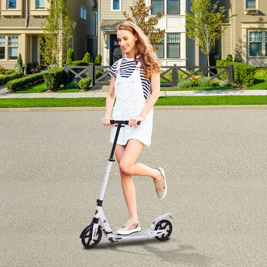 HOMCOM Foldable Kick Scooter, Adjustable Height, 94L x 38W x 90-105Hcm-White