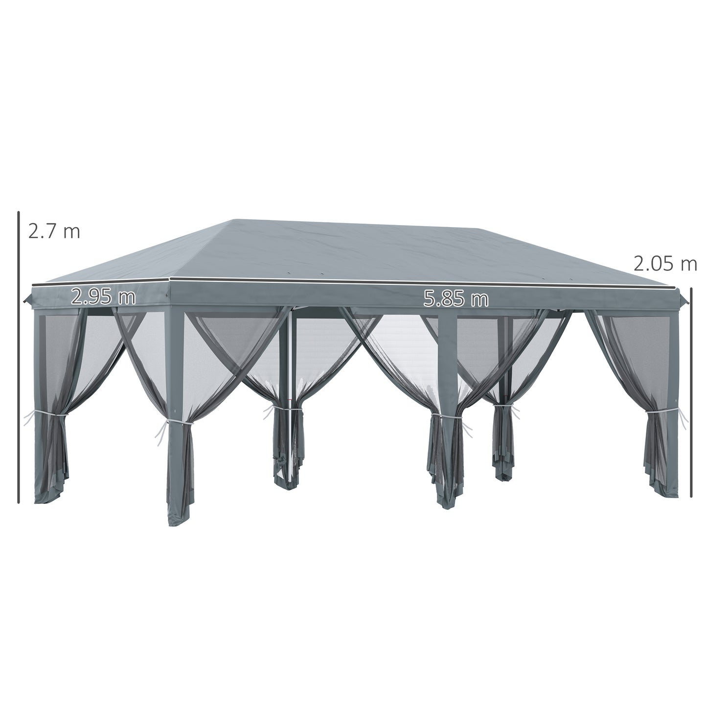 Outsunny 6 x 3m Pop Up Canopy, Outdoor Canopy Shelter, Marquee Party Wedding Tent with 6 Mesh Walls and Carry Bag, Grey
