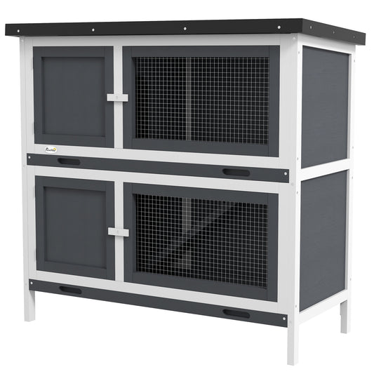 PawHut Double Decker Rabbit Hutch 2 Tier Guinea Pig House Pet Cage Outdoor with Slidingout Tray 100 x 47 x 91cm Grey