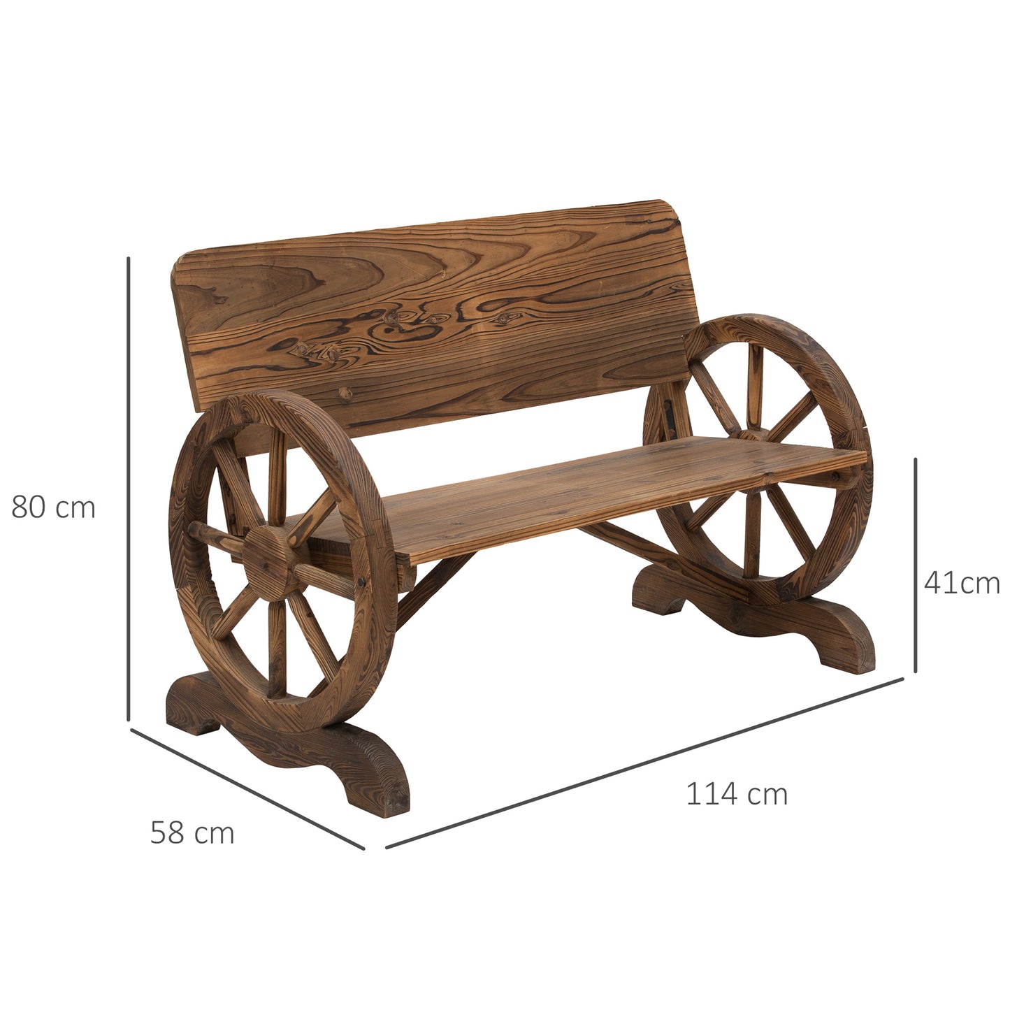 Outsunny Fir Wood 2-Seater Outdoor Garden Wagon Wheel Bench