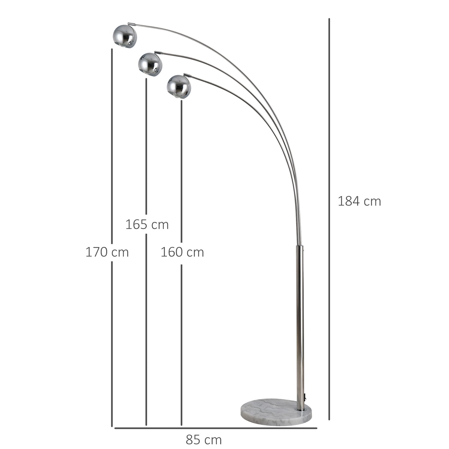 HOMCOM Steel 3-Branch Floor Lamp Silver