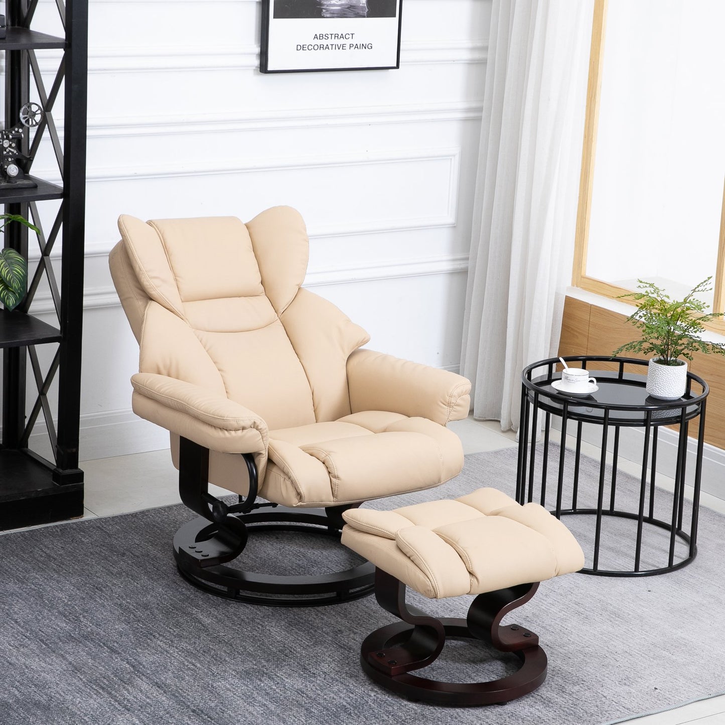 HOMCOM PU Leather Reclining Chair Manual Reclining Armchair with Footstool Beige