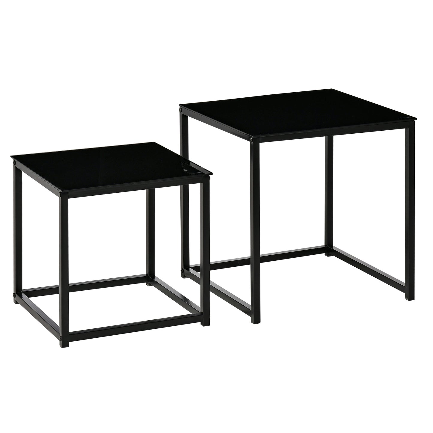 HOMCOM Nest of 2 Side Tables Set of Bedside Tables w/ Tempered Glass Desktop Black